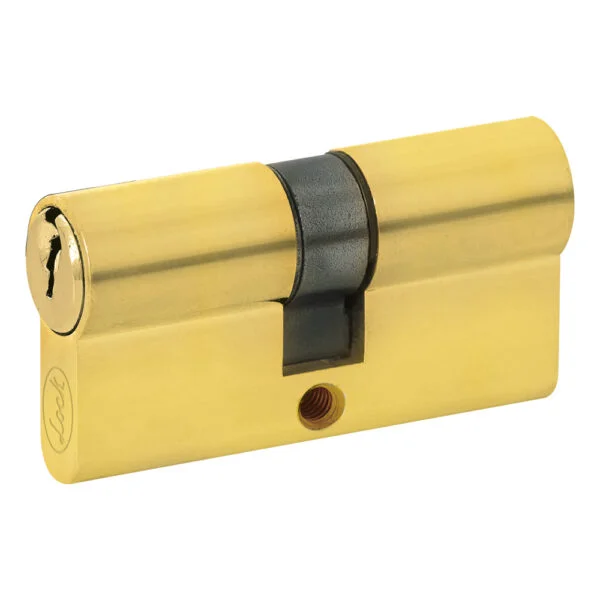 Cilindro europeo 60 mm función doble, latón brillante, llave estándar, en caja Lock, LC60ELB