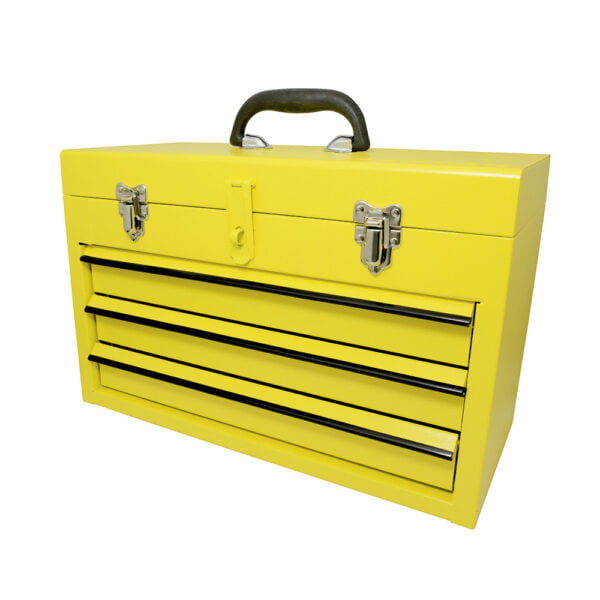 Caja portaherramientas metálica color amarillo con 3 gavetas 11" x 18" x 9" Surtek, 125111