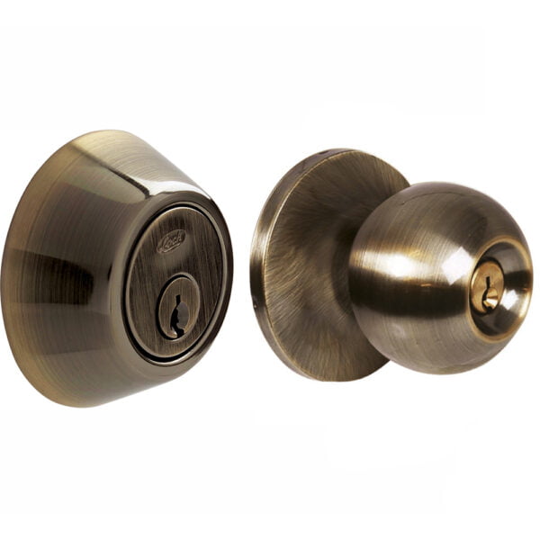 Combo de pomo tubulares de bola función sencilla, latón antiguo, llave estándar, blíster Lock, 13CB