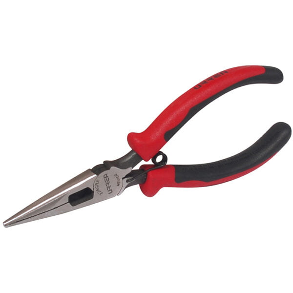 Pinza para electricista con mango bimaterial de 6-23/32" punta larga corte lateral con res Urrea, 226GRX