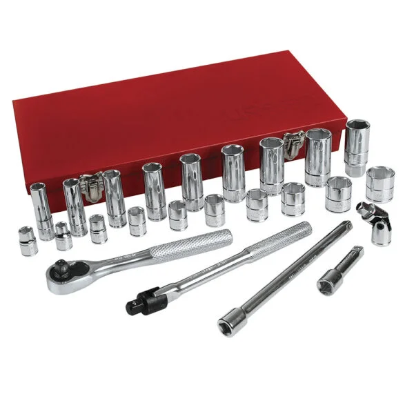Juego de dados y accesorios cuadro de 3/8" en pulgadas, 25 piezas Urrea, 5200CL