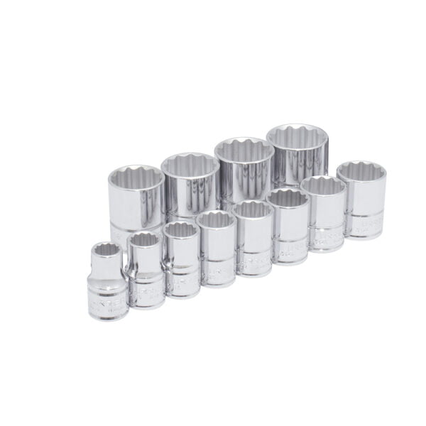 Juego de dados cuadro de 1/2", 12 puntas, métricos, en riel, 12 piezas Urrea, 54212