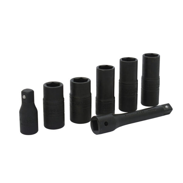 Juego de dados de impacto doble boca cuadro de 1/2" combinados, 6 puntas, 7 piezas Urrea, 7400DE