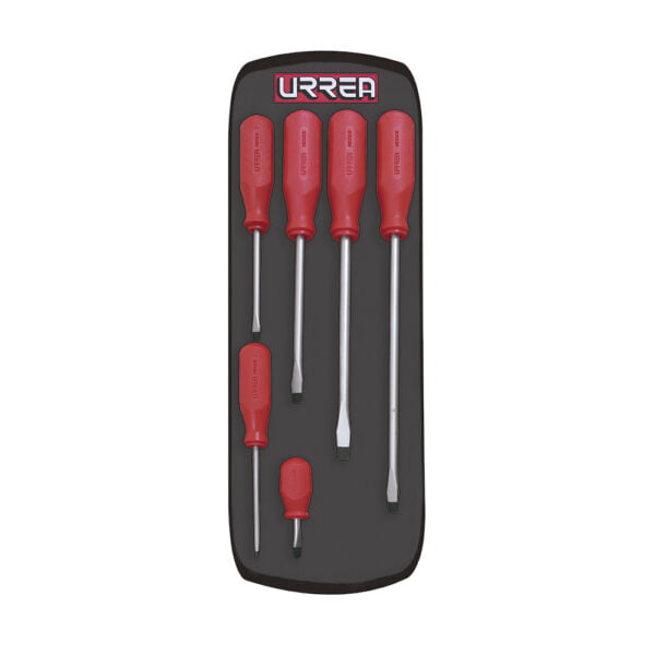Juego de destornilladores con mango rojo, combinados, 6 piezas Urrea, 9600BR