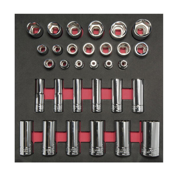 Juego de dados cortos y largos cuadro de 1/2" en pulgadas, 31  piezas Urrea, CH206
