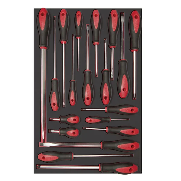 Juego de destornilladores mango bimaterial varias puntas bandeja laminada, 19 piezas Urrea, CH307