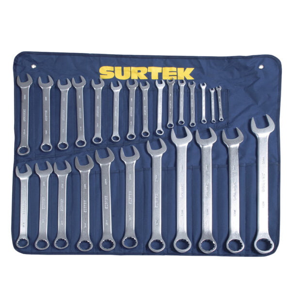 Juego de llaves combinadas satinadas métricas, 12 puntas, 26 piezas Surtek, COM27M