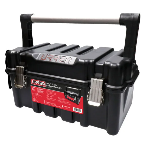Caja portaherramientas plástica con broches metálicos 17" x 9" x 8" Urrea, CPU17
