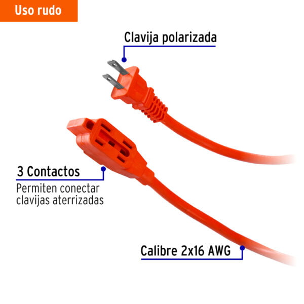 Extensión eléctrica de uso rudo 4 m 2x16 AWG, Volteck, 48043 - Image 2