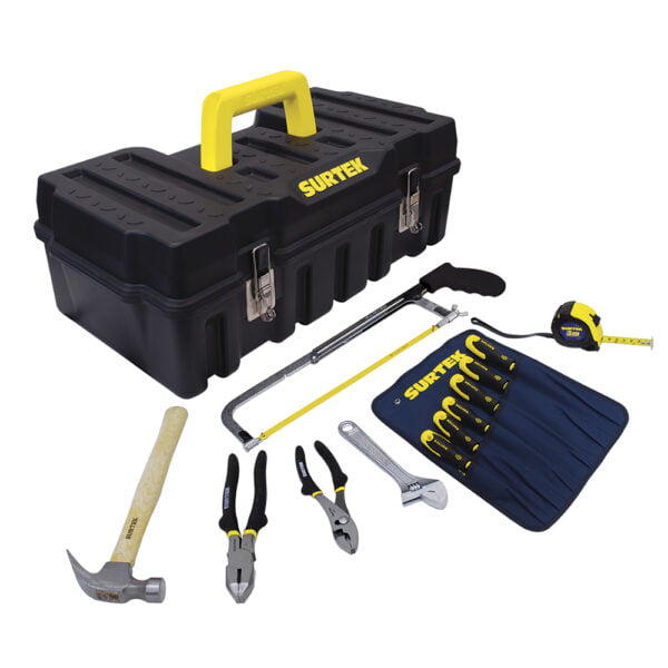 Juego combinado de herramienta profesional básico en caja plástica compacta, 13 piezas Surtek, JB12