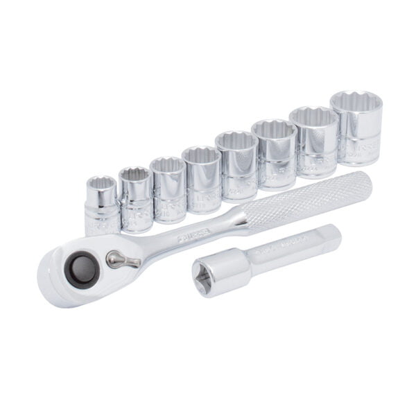 Juego de dados y accesorios cuadro de 3/8" métrico, 10 piezas Urrea, JBUA02M