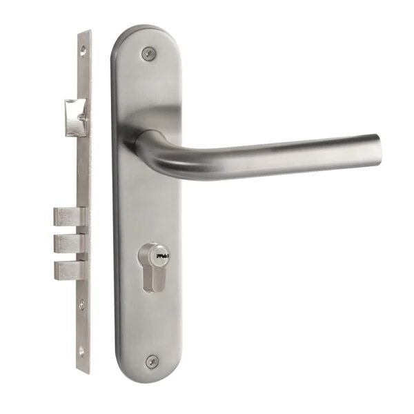 Manija Chatel con placa función doble, acero inoxidable, mecanismo embutir, visual Lock, LCHSSPE