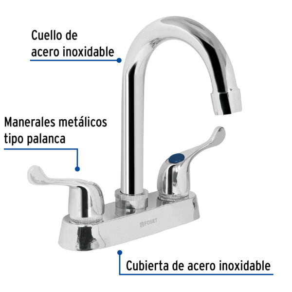 Mezcladora 4' para lavabo, cuello bar, manerales palanca, 49280 - Image 2