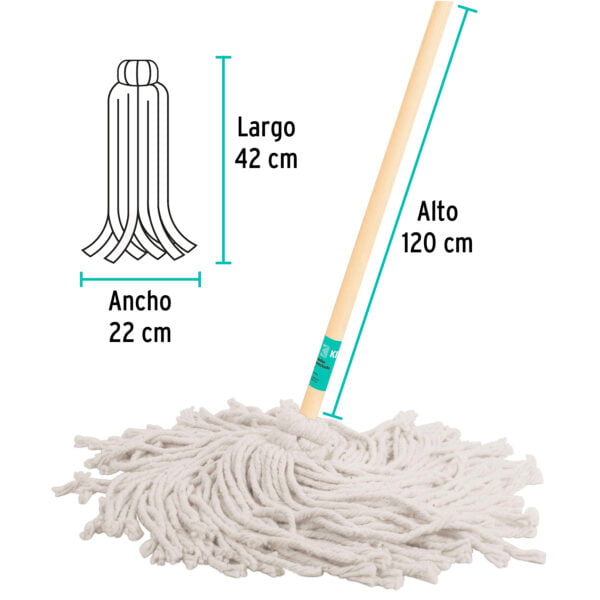 Trapeador tipo mechudo, 450 g con bastón de 120 cm, Klintek, 57061 - Image 2