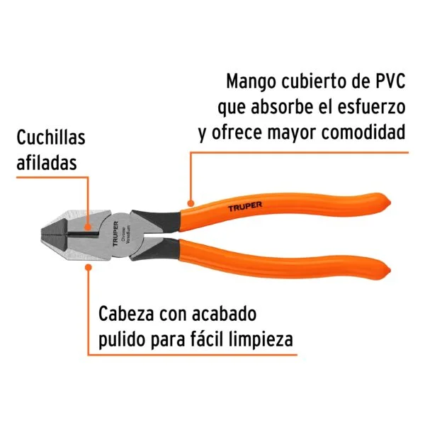 Pinza para electricista 8' uso rudo, mango PVC, Truper, 17304 - Image 2