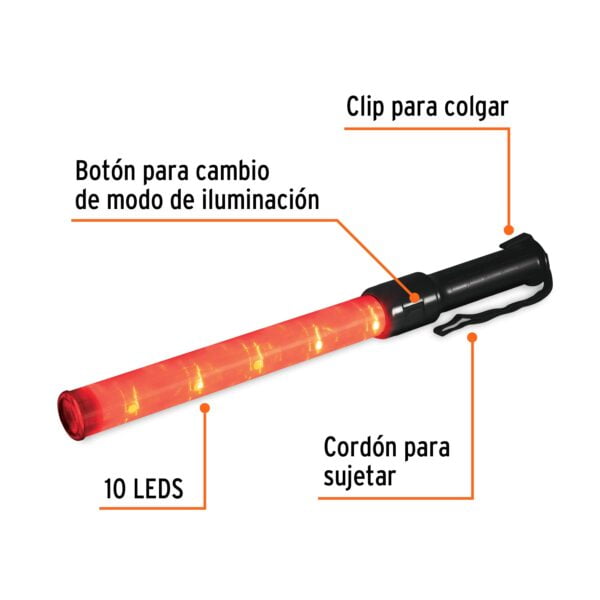 Bastón luminoso de 53 cm con luz LED y clip para cinturón, BADE-52