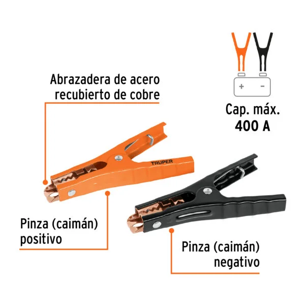 Caballete con 2 caimanes para cables pasa corriente, Truper, CAIMAN-T