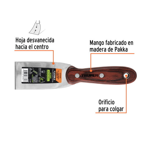 Espátula 2' acero inoxidable con mango de madera, Expert, ET-2XM