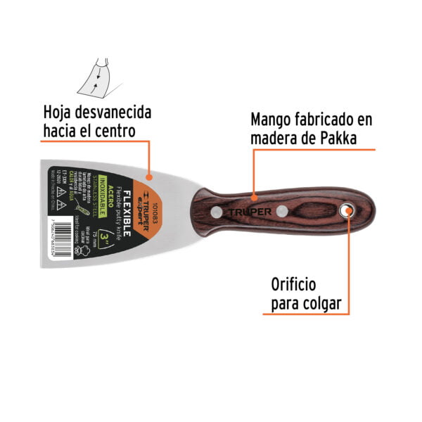 Espátula 3' acero inoxidable con mango de madera, Expert, ET-3XM