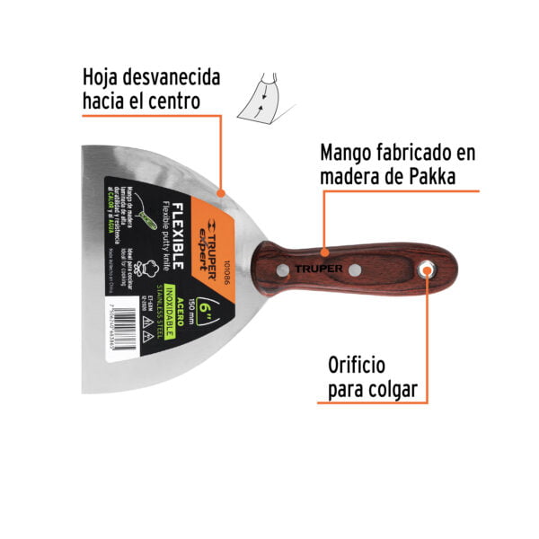 Espátula 6' acero inoxidable con mango de madera, Expert, ET-6XM