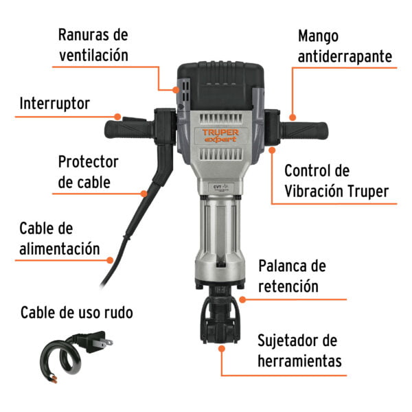 Martillo demoledor HEX 30 kg 62 J 2000 W, Truper Expert, MADE-30NX