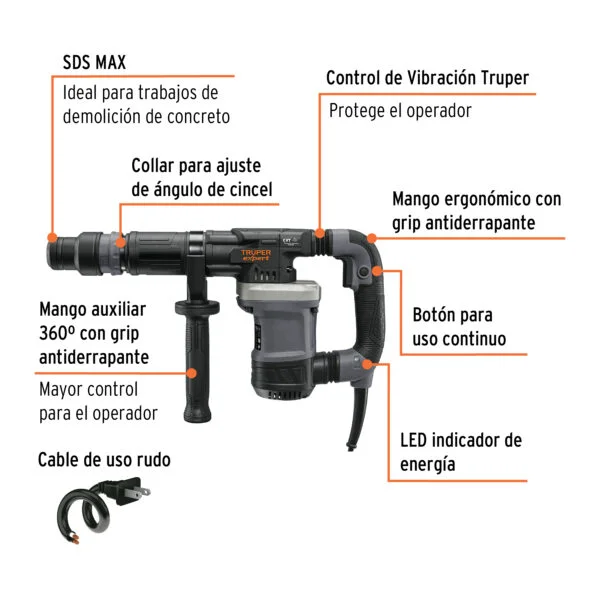 Martillo demoledor SDS Max 6 kg 14 J 1200 W, Truper Expert, MADE-6NX