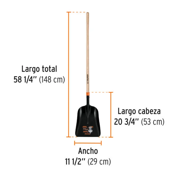 Pala carbonera chica T-2000 con mango largo de 43', Truper, PCACL-P