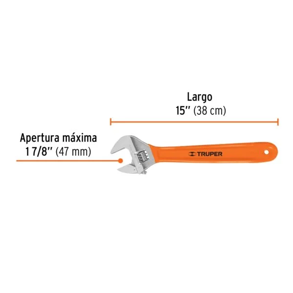 Llave ajustable (perico) 15' cromada mango de PVC, Truper, PET-15X