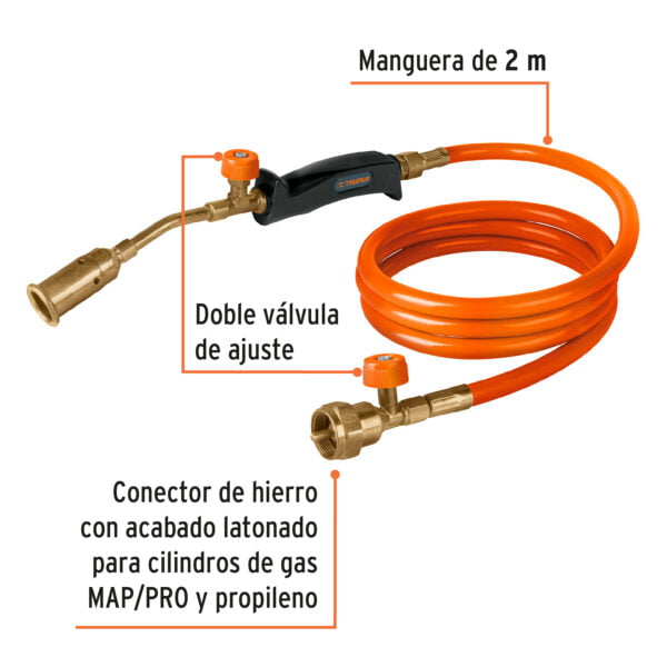 Soplete con manguera para gas, 1/2', Truper, SOP-201