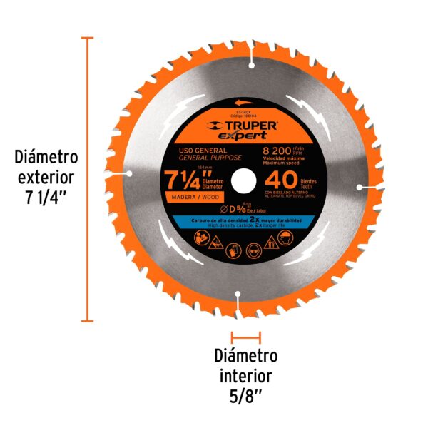 Disco sierra 7-1/4' p/madera, 40 dientes centro 5/8', Expert, ST-740X