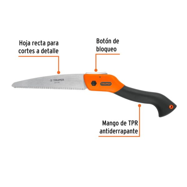 Serrucho plegable 7' hoja recta 11 DPP mango plástico,Truper, STP-7PR