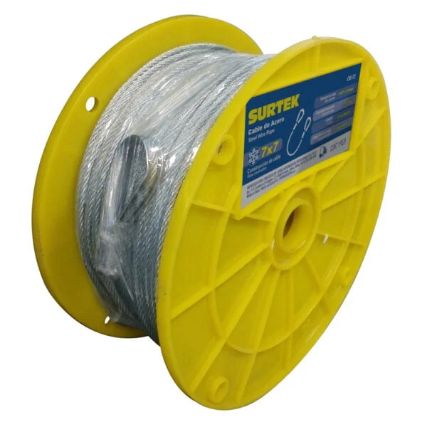 Cable de acero con guardacabo recubrimiento PVC 1/16" x 76 m construcción de 7 x 7 Surtek, CAP112