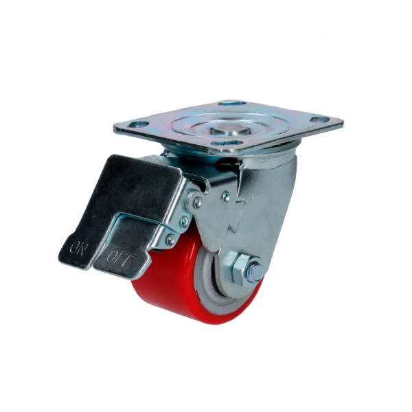 Rodaja de fierro con poliuretano rojo giratoria con freno 3" Surtek, RP7B