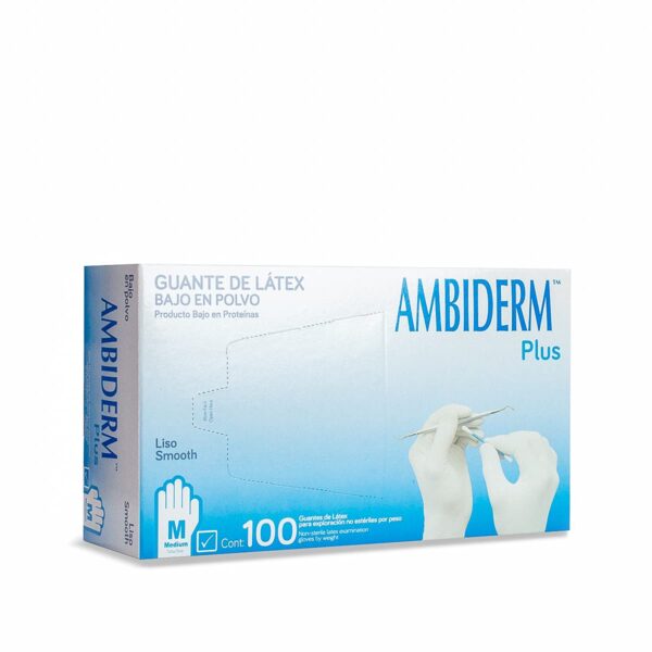 GUANTE AMBIDERM PLUS LISO AZUL MEDIANO CAJA C/100 PZAS.