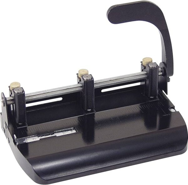 Officemate 90078 Perforadora de 2-3 orificios ajustable resistente con mango de palanca, capacidad de 32 hojas, negro.