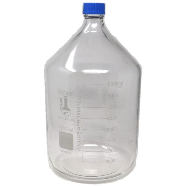 Botella redonda de vidrio de 10,000 ml con Tapa de rosca GL45, Borosilicato.