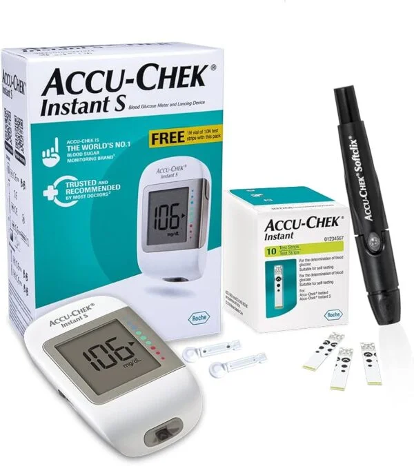 Accu-Chek Glucómetro S instantáneo con tiras reactivas, 10 unidades (blanco).