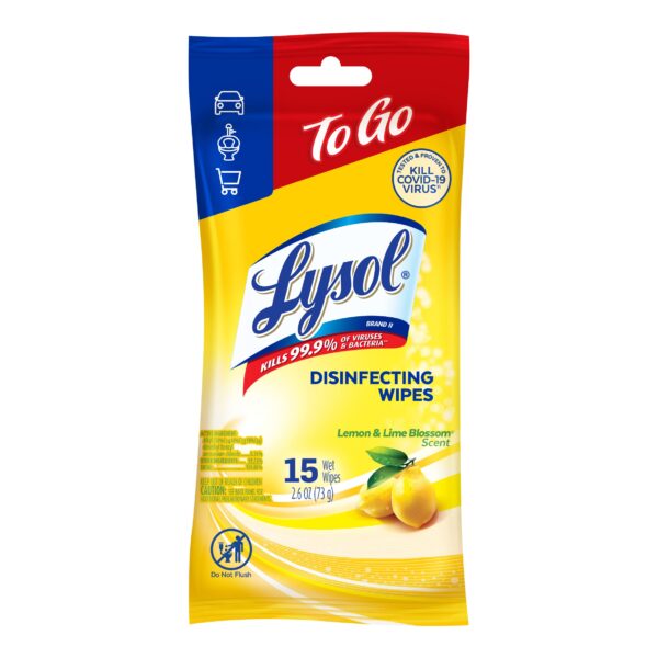 Paquete de 15 Wipes Lysol aroma limón, 73g