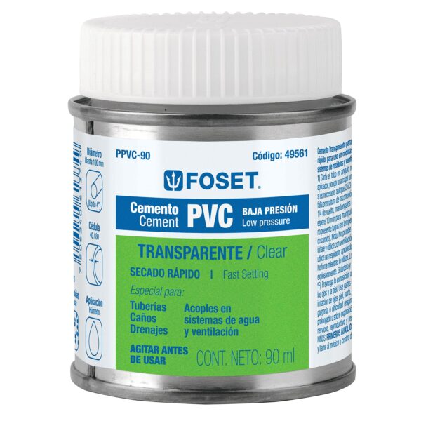 Cemento para PVC en bote de 90 ml, baja presión, Foset, PPVC-90