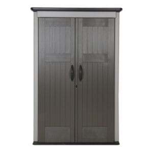 Cobertizo de almacenamiento de resina para exterior, vertical, mediana, de 4 x 2 pies. Marca Rubbermaid.