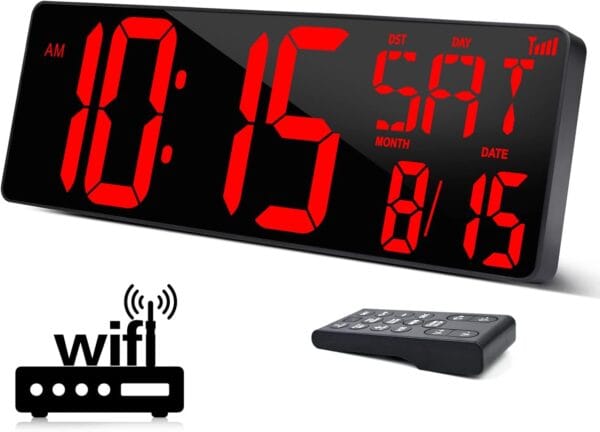 Reloj de Pared Digital grande con sincronización WiFi, Reloj de Pared de visualización grande de 16.5 Pulgadas con Tempe