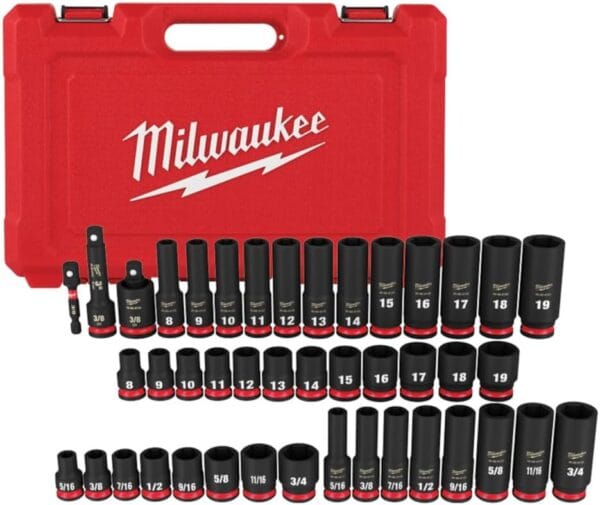 Juego de 43 pzas de accionamiento SAE y métrico de 6 puntos. Marca Milwaukee.