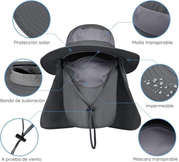 Sombrero de Pesca para Hombres y Mujeres - Sombrero de Ala Ancha con Protección Solar UV Al Aire Libre - UPF 50 - Image 2