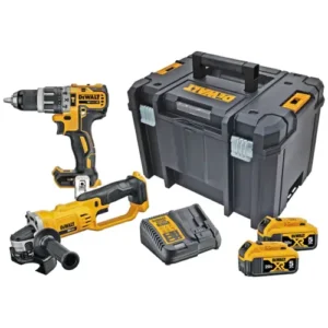 Kit de taladro percutor inalámbrico de 1/2" y esmeriladora de 20V MAX. Marca DeWalt DCK209P2T-B3.