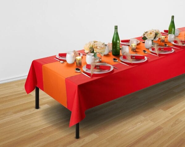 Camino de mesa desechable para mesa de comedor, 16 pulgadas, paquete de 20 caminos de mesa de papel naranja similar al lino para - Image 2
