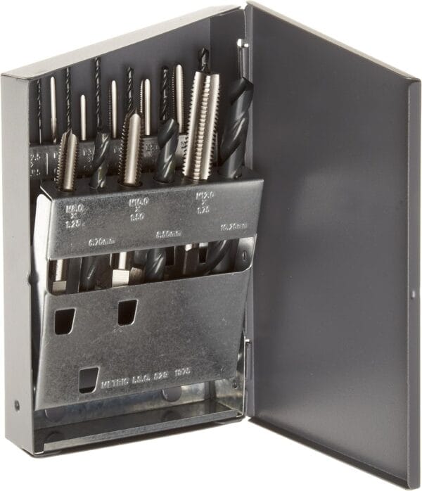 Black-Oxide High-Speed Steel Tap&Drill Bit Set, 18 Pieces