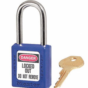Candado de bloqueo azul con 1 llave. Marca Master Lock, Modelo 410BLU.