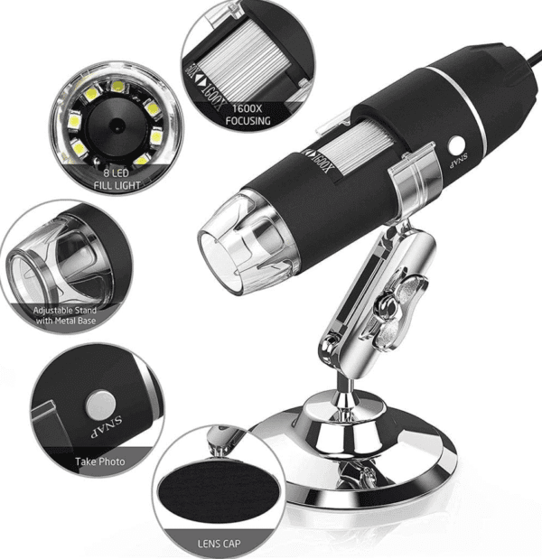 Microscopio/cámara USB de 0.472 in: zoom de 200x, resolución HD, 8 LED - Image 3
