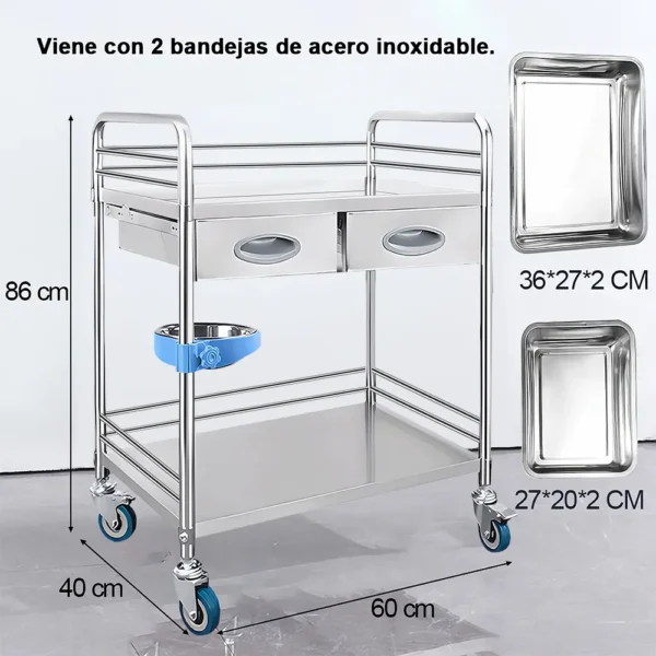 Carrito De Médico Mesa Para Intrumental Medico Con 2 Cajones Mca Rebefor - Image 2