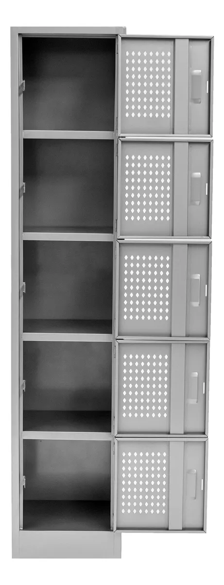 Locker de 5 puertas con rejilla, color gris. - Image 2